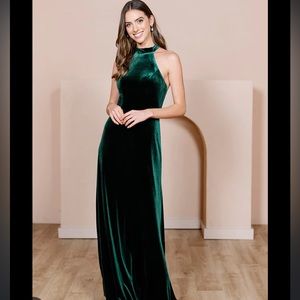 Emerald Green Velvet Halter Dress